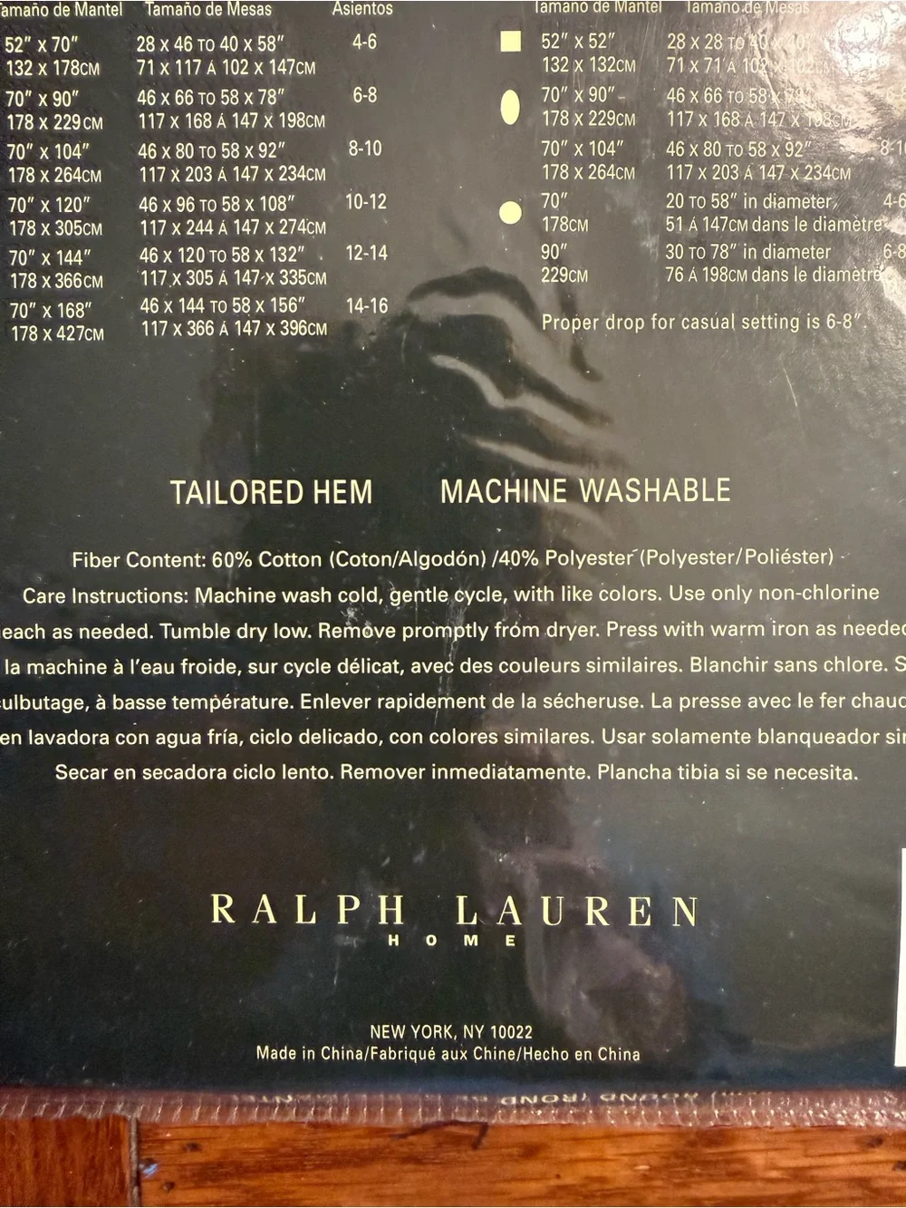 Ralph Lauren White Damask Round Tablecloth with Black Label